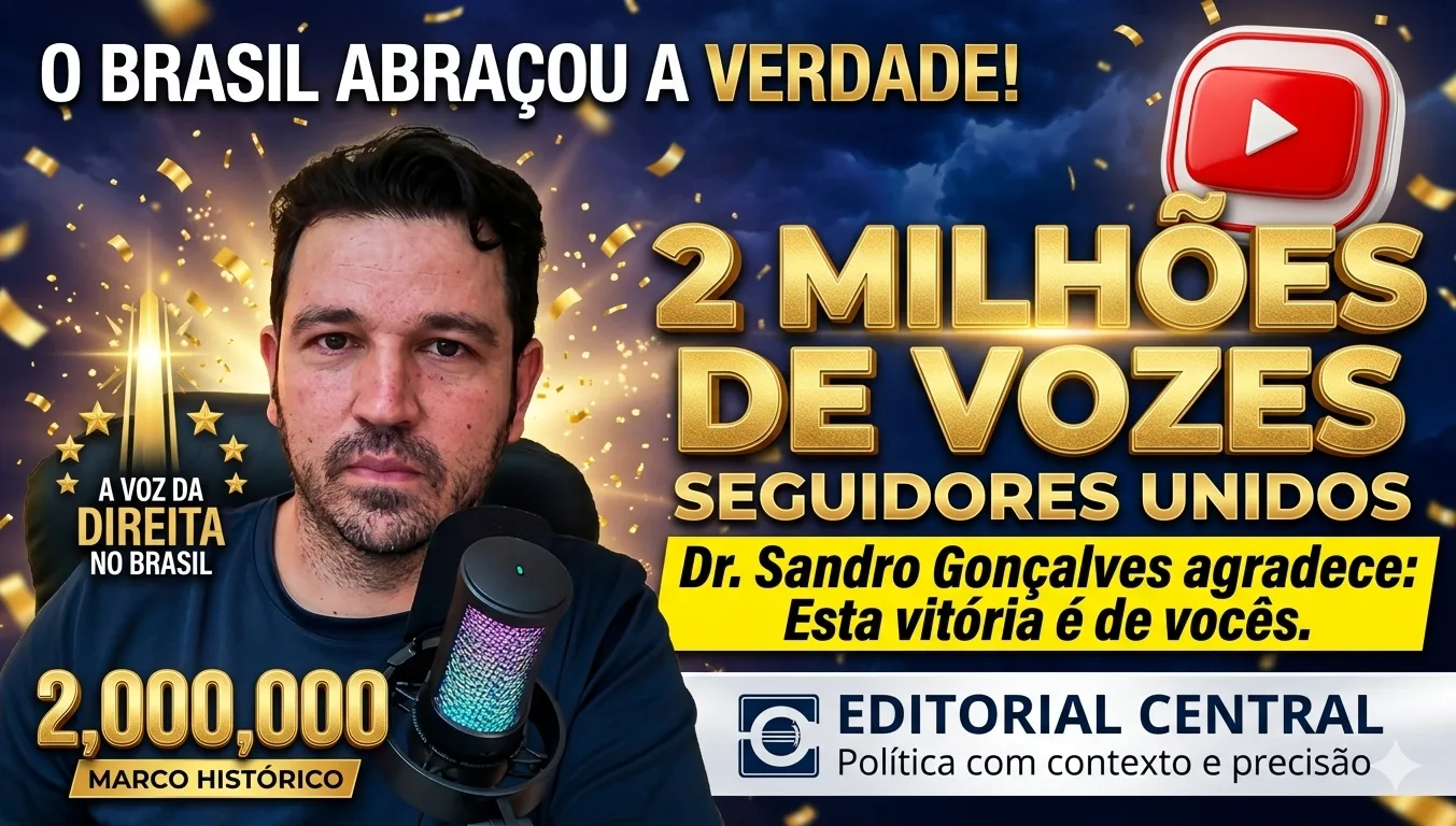 Imagem comemorativa detalhando o marco de 2 milhões de seguidores e a influência do Dr. Sandro Gonçalves na mídia digital.
