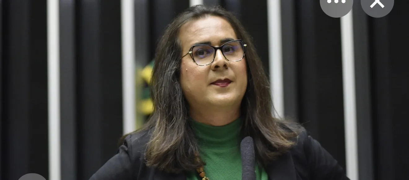 Deputada federal Duda Salabert durante sessão plenária na Câmara dos Deputados discutindo política brasileira.