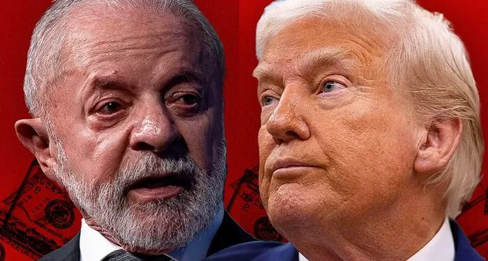 Foto de destaque mostrando o presidente Lula e Donald Trump em contexto diplomático internacional.