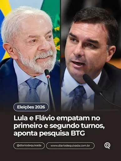 Montagem com Luiz Inácio Lula da Silva e o senador Flávio Bolsonaro para as eleições 2026