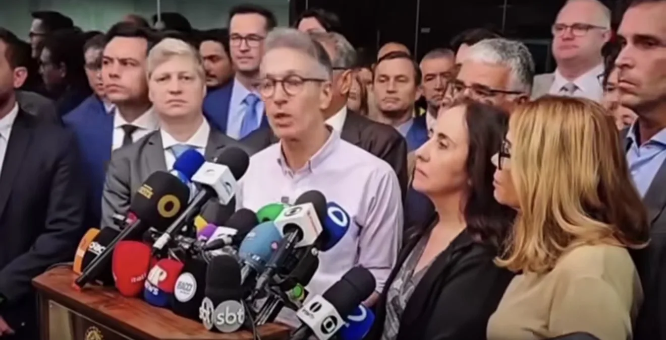 O governador Romeu Zema em pronunciamento oficial sobre ética e transparência nas instituições brasileiras.