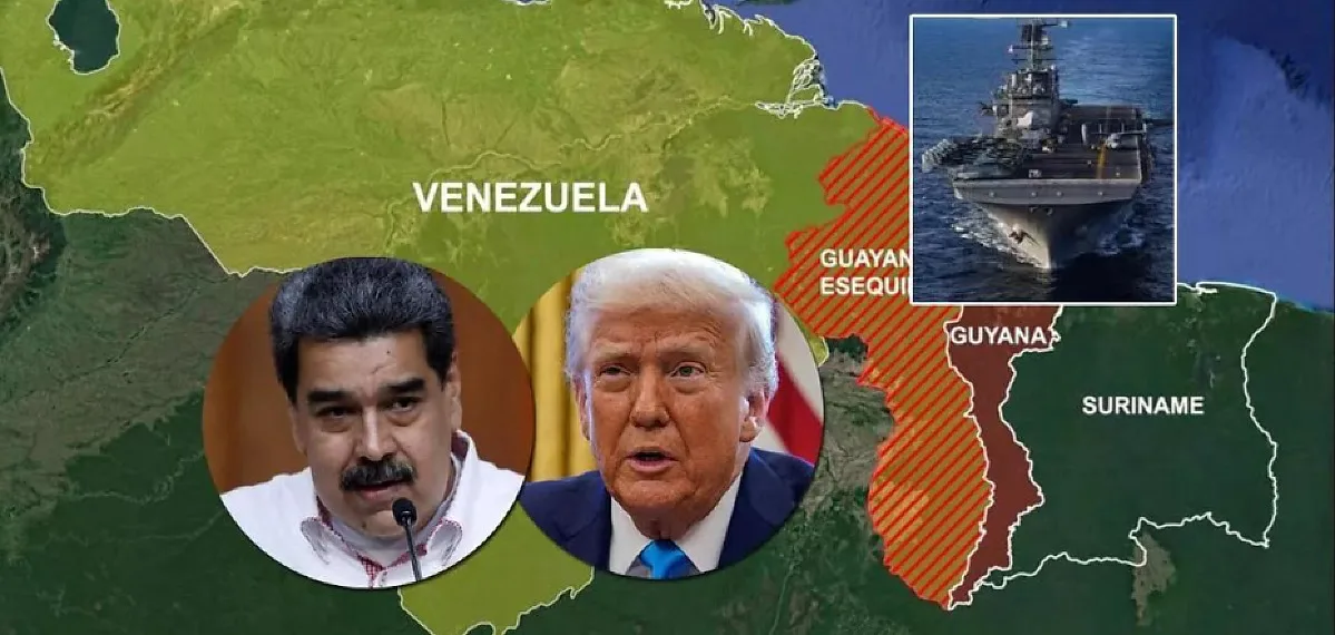 Donald Trump em discurso oficial com bandeiras dos Estados Unidos ao fundo.