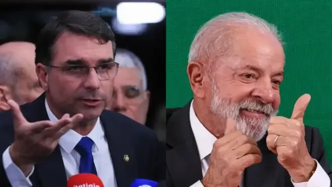 Senador Flávio Bolsonaro durante entrevista oficial discutindo pautas políticas do Brasil