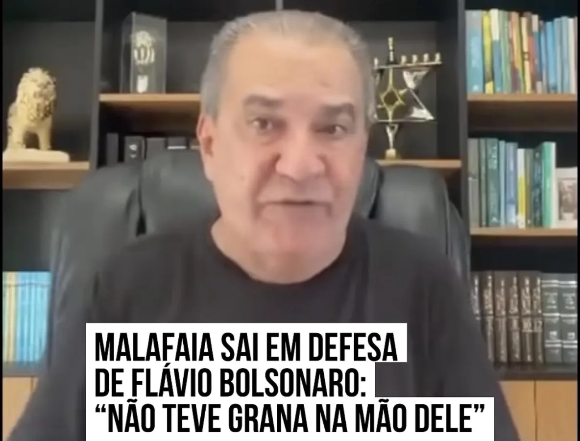 O pastor Silas Malafaia em seu gabinete discursando em defesa do senador Flávio Bolsonaro.