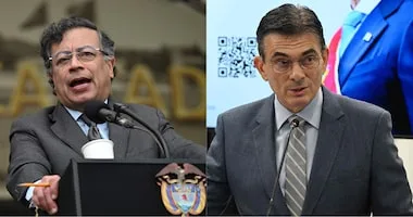 Bandeiras da Colômbia e da Bolívia hasteadas lado a lado em um mastro oficial.