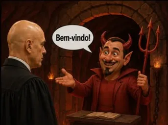 Série de imagens geradas por Inteligência Artificial mostrando um homem com características de Alexandre de Moraes em situações de banimento.