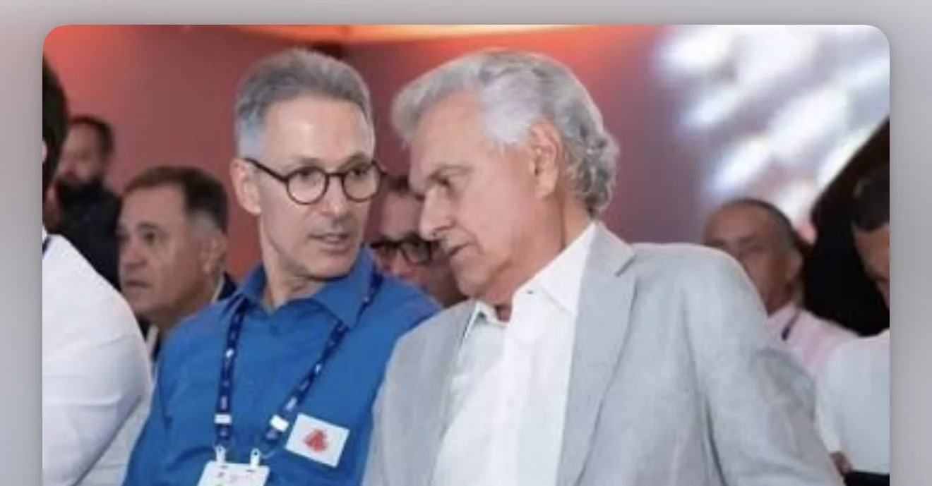 Governadores Ronaldo Caiado e Romeu Zema em evento politico