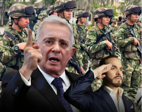 O ex-presidente Álvaro Uribe Vélez concedendo entrevista formal em estúdio de rádio.