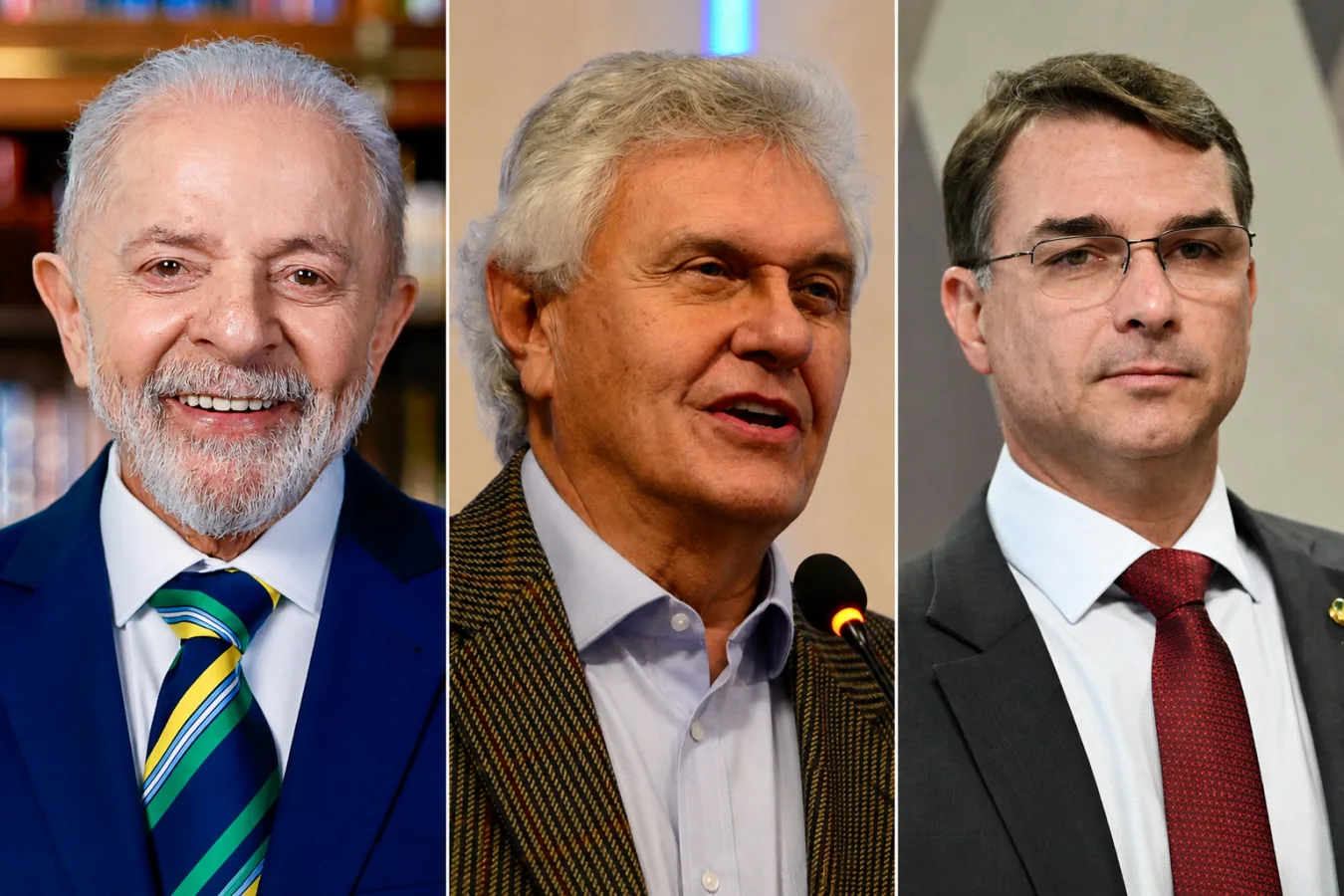 Flávio Bolsonaro, Lula e Ronaldo Caiado em eventos políticos em São Paulo para convenções presidenciais 2026