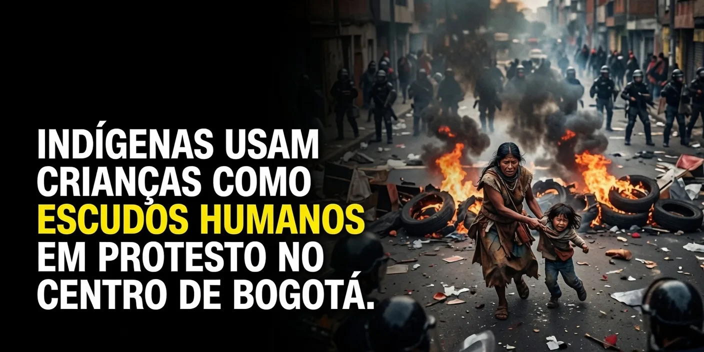 Crianças usadas como escudos humanos por indígenas em protesto Bogotá