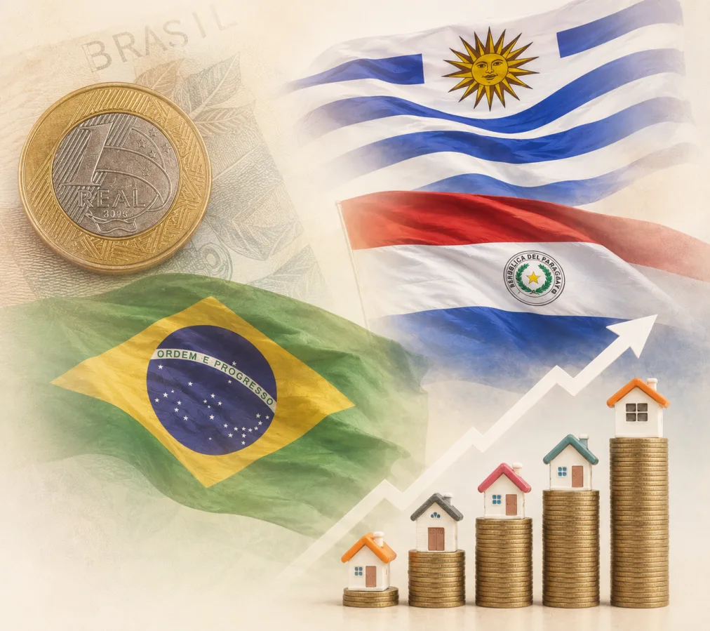 Vista aérea de cidade brasileira com imóveis em destaque, simbolizando planejamento patrimonial e reforma tributária