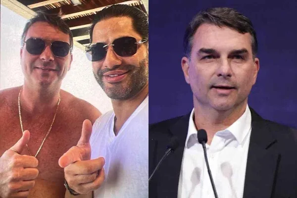 Suposta foto de Flávio Bolsonaro ao lado de Luiz Phillipi Mourão com análise de possíveis sinais de IA