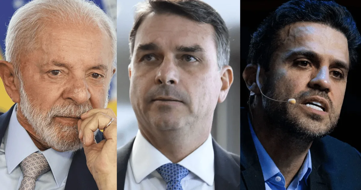Montagem com Lula, Flávio Bolsonaro e Pablo Marçal sobre a pesquisa presidencial do Instituto Veritá