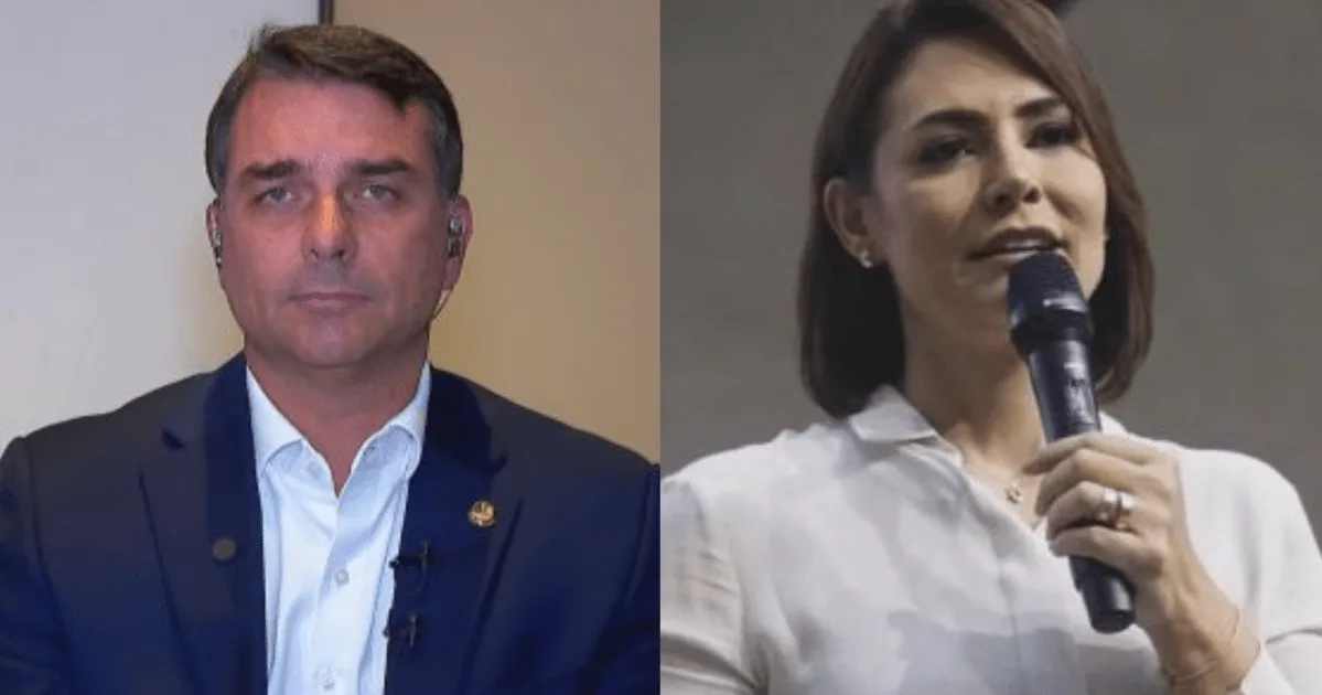 Flávio Bolsonaro e Michelle Bolsonaro em montagem jornalística