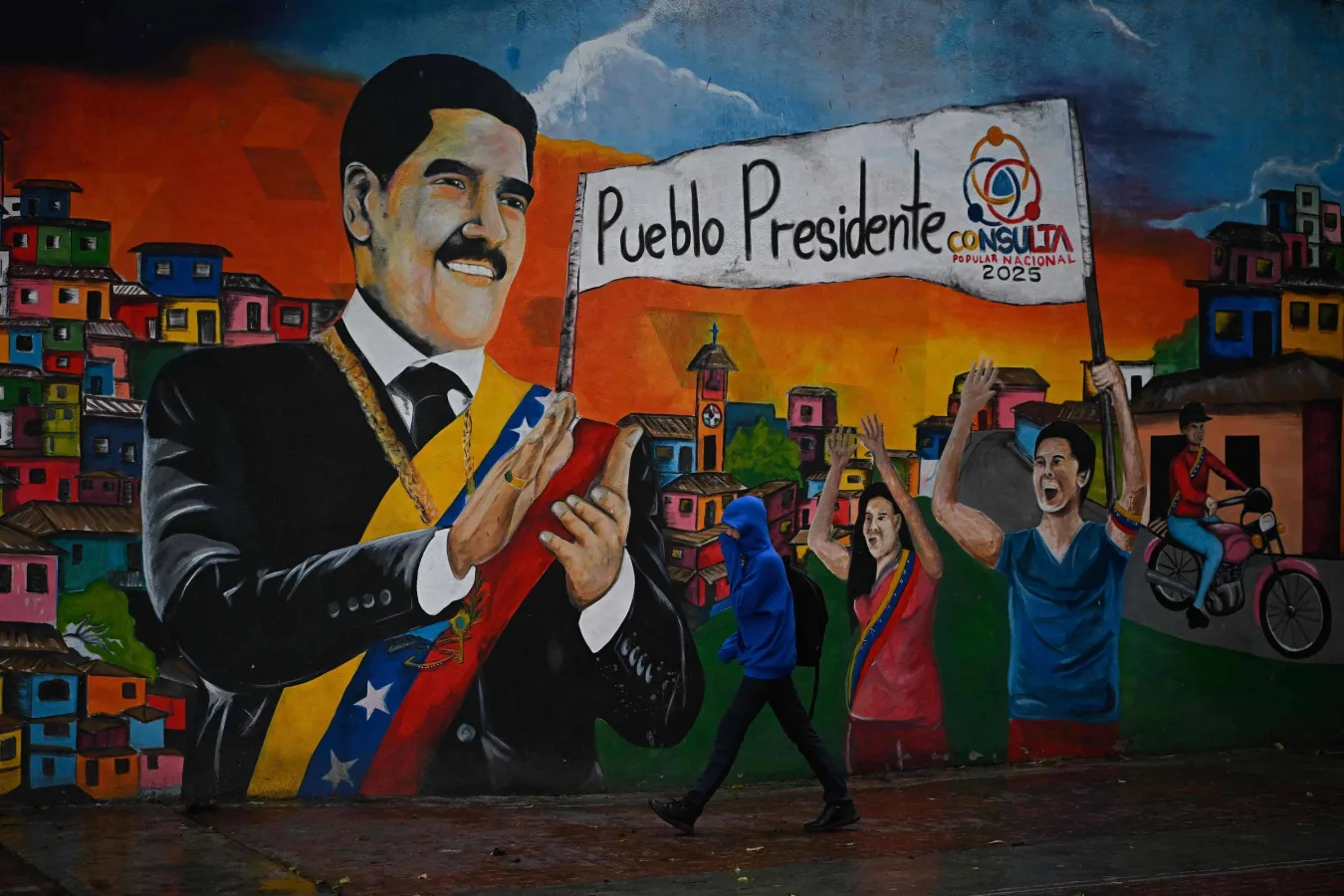 Mural de Nicolás Maduro em Caracas após sua prisão nos Estados Unidos