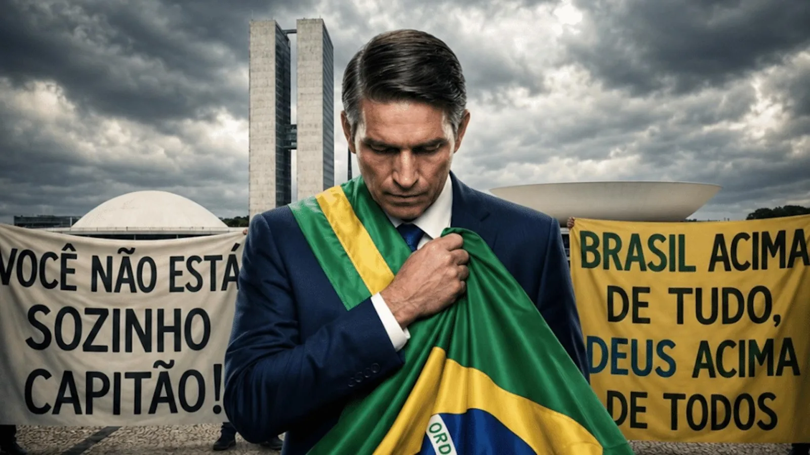 Jim Caviezel interpreta Jair Bolsonaro em imagem de divulgação do filme Dark Horse