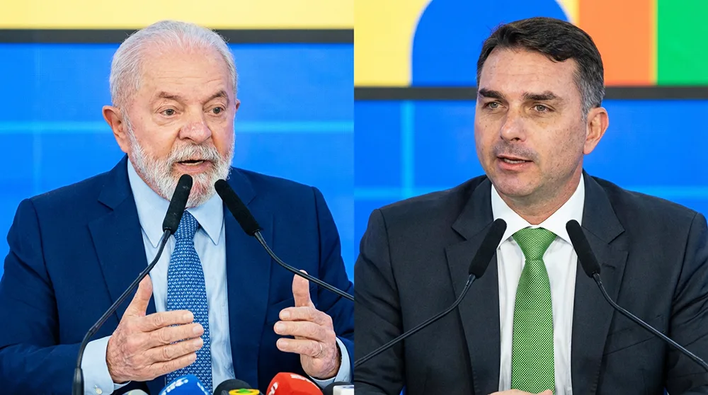 Lula e Flávio Bolsonaro em montagem sobre a disputa presidencial de 2026