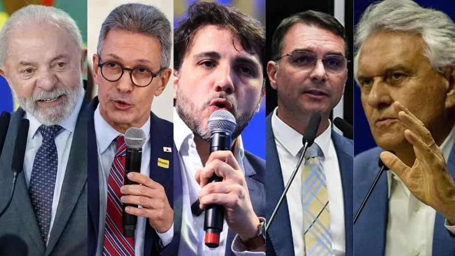 Lula, Romeu Zema, Renan Santos, Flávio Bolsonaro e Ronaldo Caiado na disputa presidencial