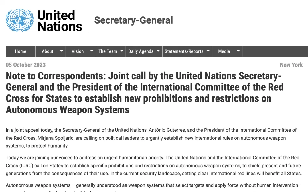 António Guterres e Mirjana Spoljaric durante apelo conjunto sobre armas autônomas