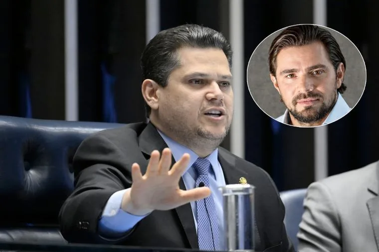 Davi Alcolumbre no plenário do Senado e Daniel Vorcaro em imagem de destaque