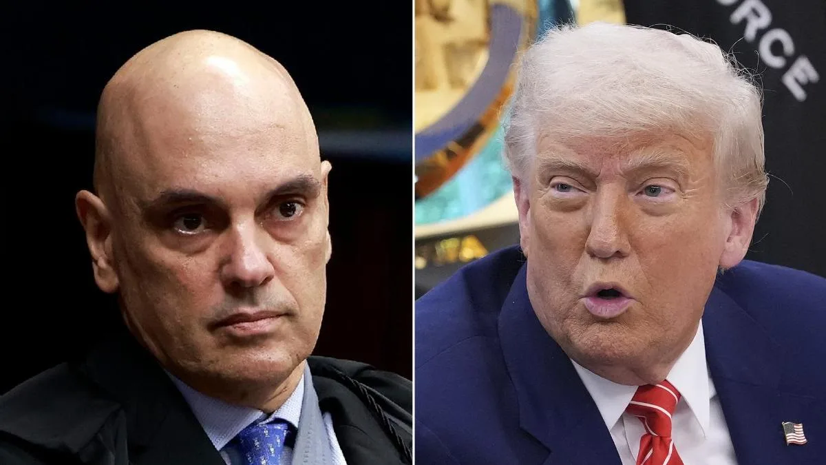 Donald Trump e Alexandre de Moraes em montagem sobre as relações entre Estados Unidos e STF