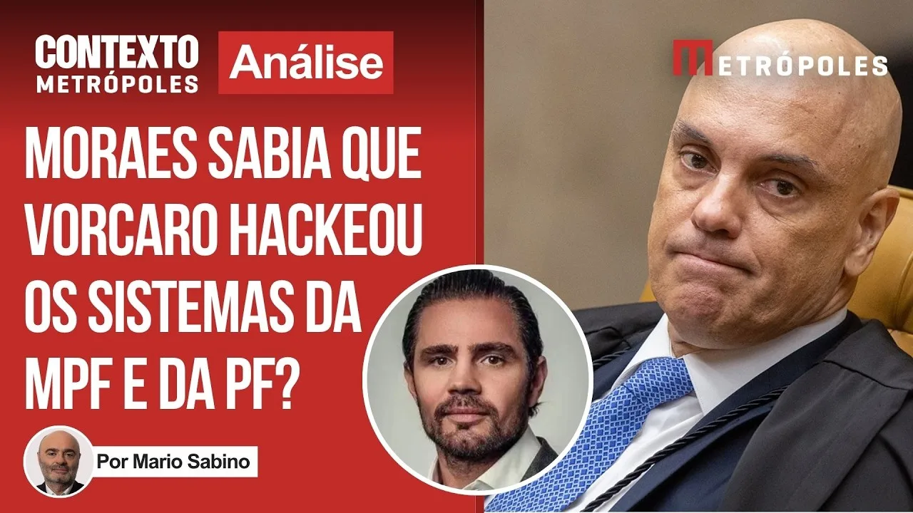 Alexandre de Moraes em imagem de vídeo da coluna de Mário Sabino sobre a crise do STF e o caso Vorcaro