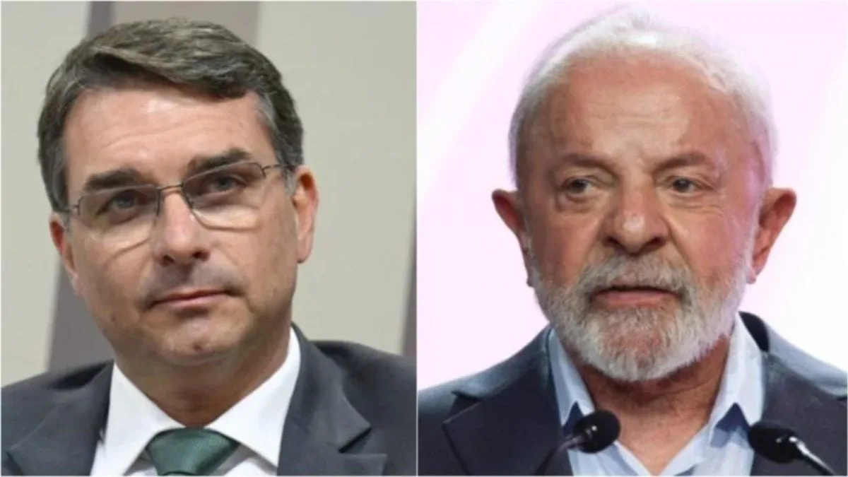 Flávio Bolsonaro e Lula em montagem sobre a eleição presidencial