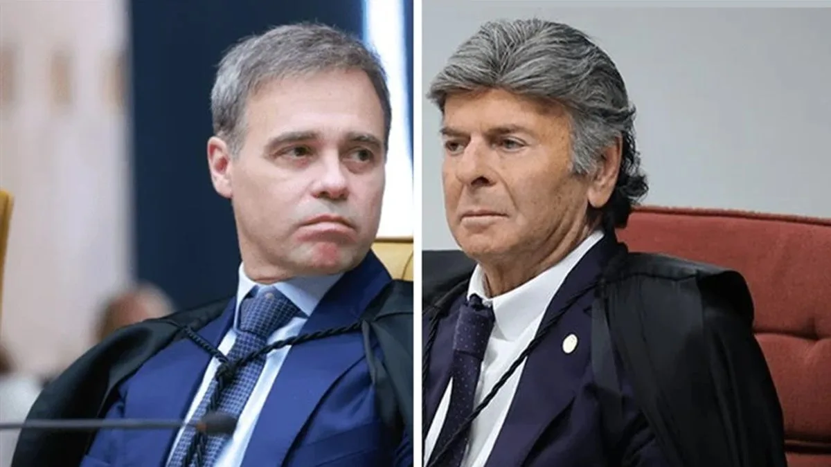 Luiz Fux e André Mendonça durante julgamento relacionado ao caso de Daniel Vorcaro