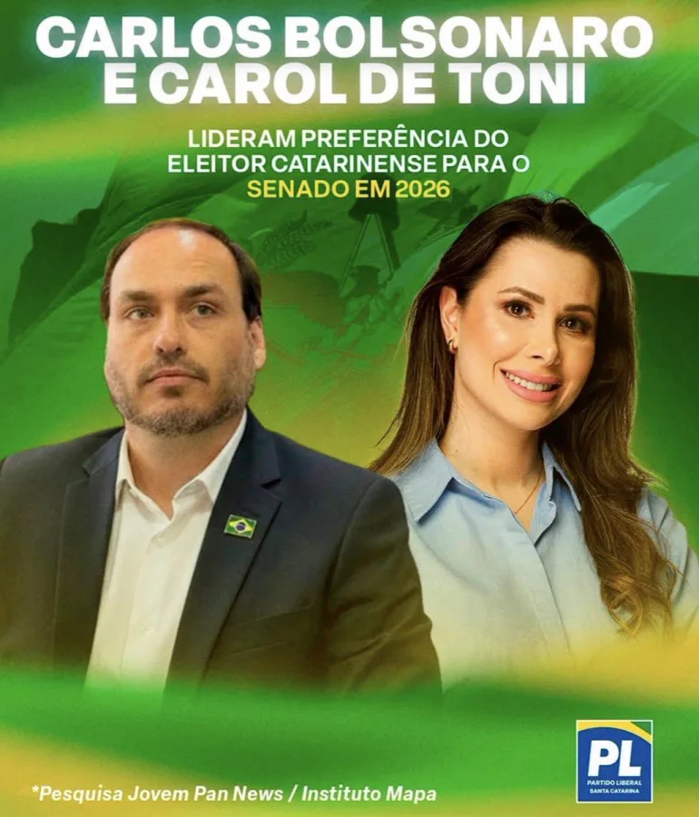 Carlos Bolsonaro e Carol de Toni, eleitos para o Senado por Santa Catarina