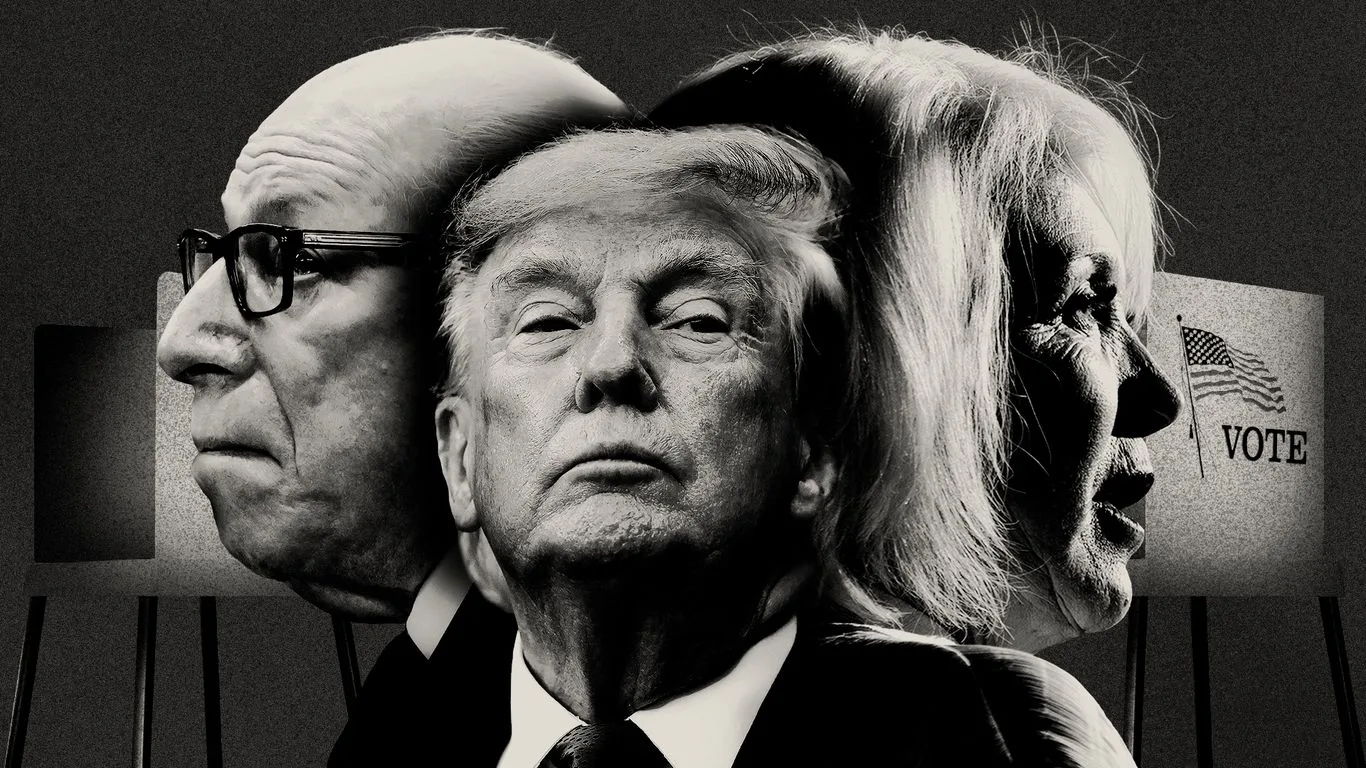 Ilustração com Donald Trump e ativistas eleitorais